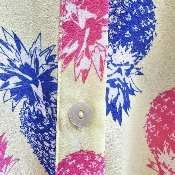 Upside Down Pineapple Print and Mother of Pearl Button Romper, Size Small - Picture 8 of 14